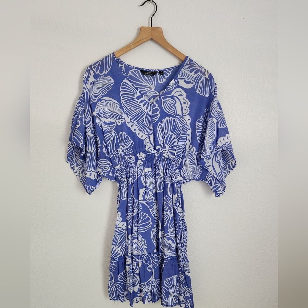 Mlle Gabrielle Women's Medium Floral Casual Blue White Dress